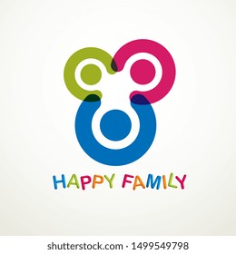 Happy family vector logo or icon created with simple geometric shapes. Tender and protective relationship of father, mother and child. Together as one system relations.