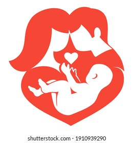 Happy family vector logo or icon, Caring father, mother and child relationship. Image is isolated on a white background.