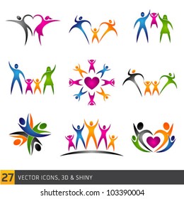 happy family vector multicolored separate icons collection