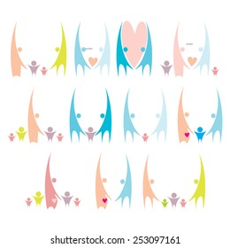 happy family vector multicolored separate icons collection
