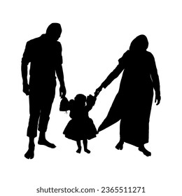 Happy family vector silhouette isolate on white vector background.