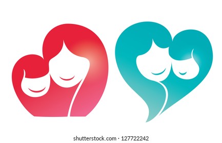 happy family vector silhouette, mother and daughter smiling