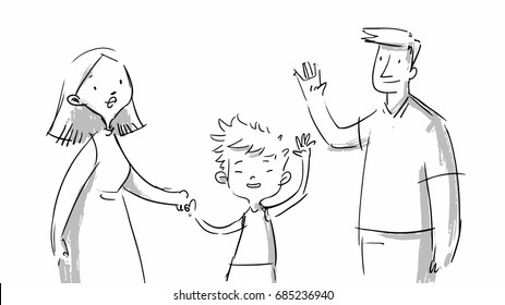 Happy Family Vector Sketch Illustration For Cartoon, Storyboard, Projects, Advertising