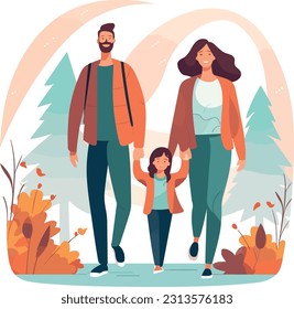 happy family walk. Image of a joyful family taking a leisurely stroll together