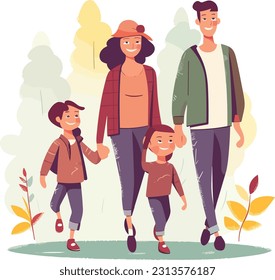 happy family walk. Image of a joyful family taking a leisurely stroll together