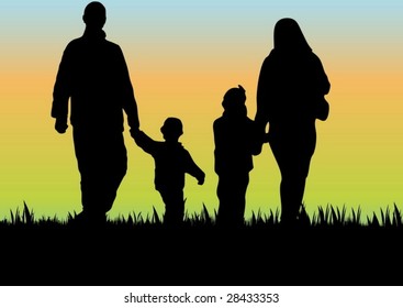 Happy family walking