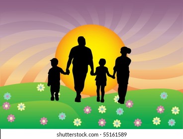 Happy family walking