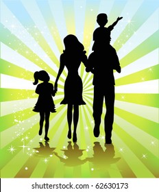 happy family walking together