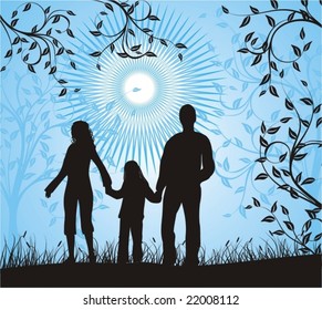 happy family walks in park - vector