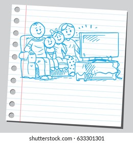 Happy family watching television