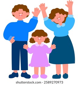 happy family waving together, joyful family bonding flat vector illustration