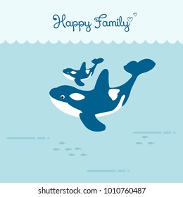 Happy family whales swimming underwater. vector illustration.
