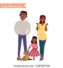 Happy family in the white background. Father, mother, son and daughter together. Vector illustrations in the flat style. Family portraits. Set of cute characters