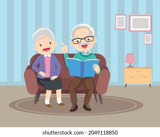 Happy family whith grandchildrens and grandparents sitting on the sofa.