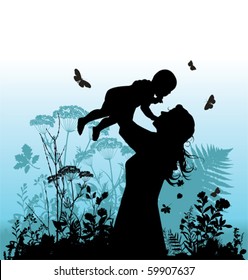 Happy family - women and her child. Vector illustration.