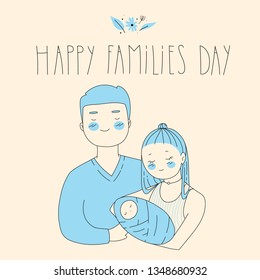 Happy Family`s day concept.Cartoon family with a newborn baby. Great for greeting card,invitation, poster etc. Vector 