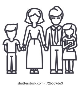 happy family,son, mother, father, daughter vector line icon, sign, illustration on background, editable strokes