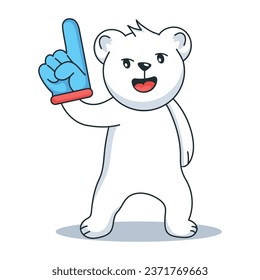 Happy fan bear wearing foam glove, flat sticker 
