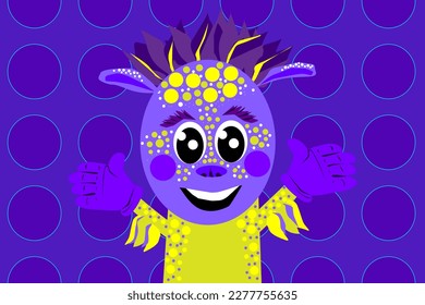 HAPPY FANTASTIC CHARACTER IS GKAD TO SEE YOU VECTOR ILLUSTRATION