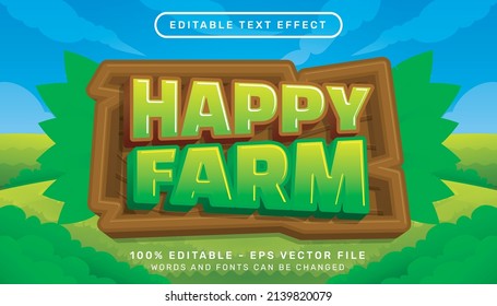Happy Farm 3d Text Effect And Editable Text Effect With Leaf Illustration