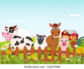 Happy farm animal cartoon collection