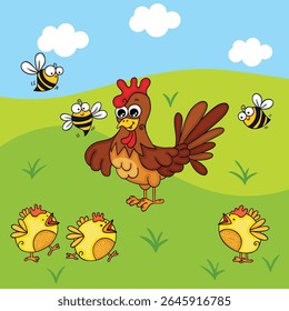 Happy Farm Animals Chickens and Bees
