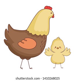 Happy farm animals hen and chick easter season drawing vector illustration graphic design