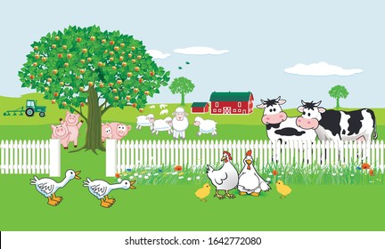 happy farm animals, kids cartoon