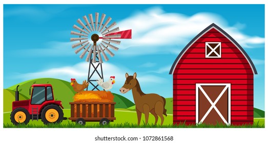A Happy Farm with Beautiful Landscape illustration