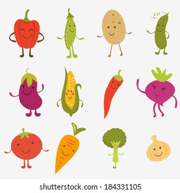 Happy farm vegetables characters collection