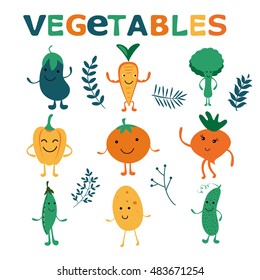 Happy farm vegetables characters collection