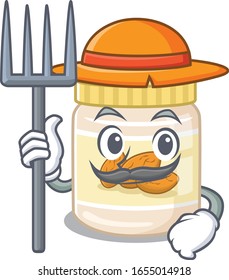 Happy Farmer almond butter cartoon picture with hat and tools