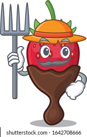Happy Farmer chocolate strawberry cartoon picture with hat and tools