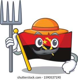 Happy Farmer flag angola Scroll cartoon character with hat and tools