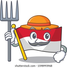 Happy Farmer flag monaco Scroll cartoon character with hat and tools