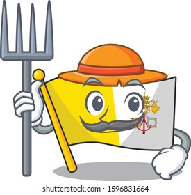 Happy Farmer flag vatican city Scroll cartoon character with hat and tools