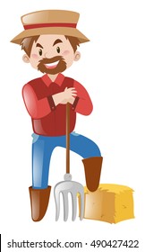 Happy farmer with fork illustration