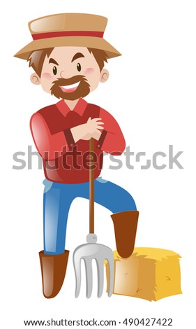 Happy farmer with fork illustration