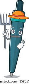 Happy Farmer fountain pen Scroll cartoon character with hat and tools