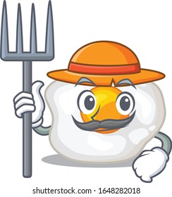 Happy Farmer frittierte Eierkartoon mit Hut und Werkzeug