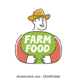 Happy farmer logo. Farm food symbol