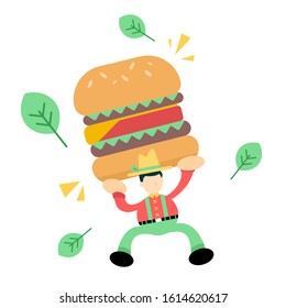 happy farmer man agriculture and eat burger fast food cartoon doodle flat design style vector illustration