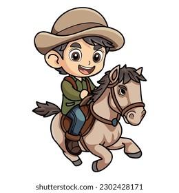 Hombre feliz agricultor montando una ilustración de un personaje de caballo al estilo de doodle aislado en el fondo