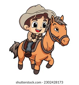Happy farmer man riding a horse character illustration in doodle style isolated on background