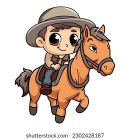 Happy farmer man riding a horse character illustration in doodle style isolated on background