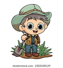 Feliz hombre granjero trabajando duro ilustración de carácter en el estilo doodle aislado en el fondo
