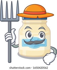 Happy Farmer mayonnaise cartoon picture with hat and tools