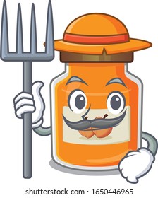 Happy Farmer peach jam cartoon picture with hat and tools