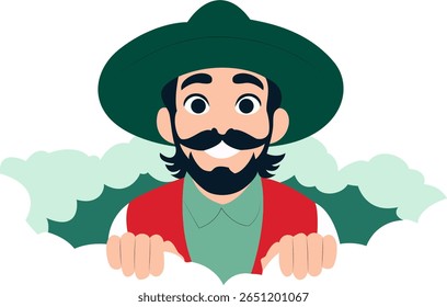 Happy Farmer Peeking Cartoon Illustration peeking, happy Day of Andalusia