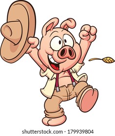 Happy farmer pig. Vector clip art illustration with simple gradients. All in a single layer. 